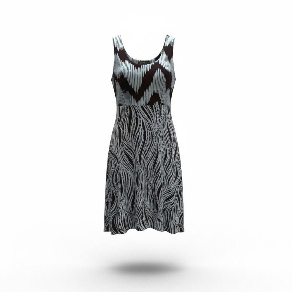 Tommy Bahama Viscose Sleeveless Dress Medium Blue Brown Abstract Print A-Line